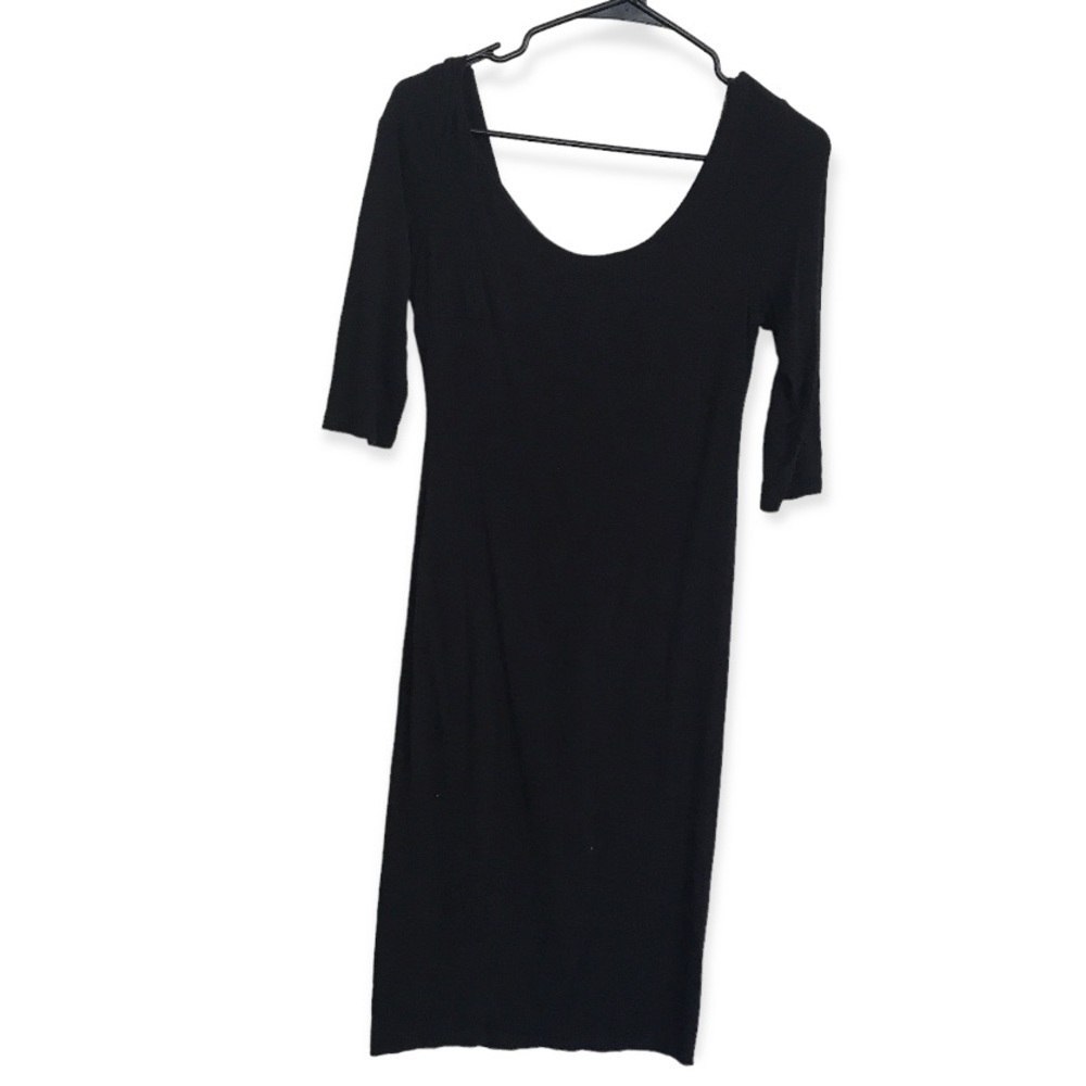 3/$15 popular basics black 3/4 sleeve midi dress